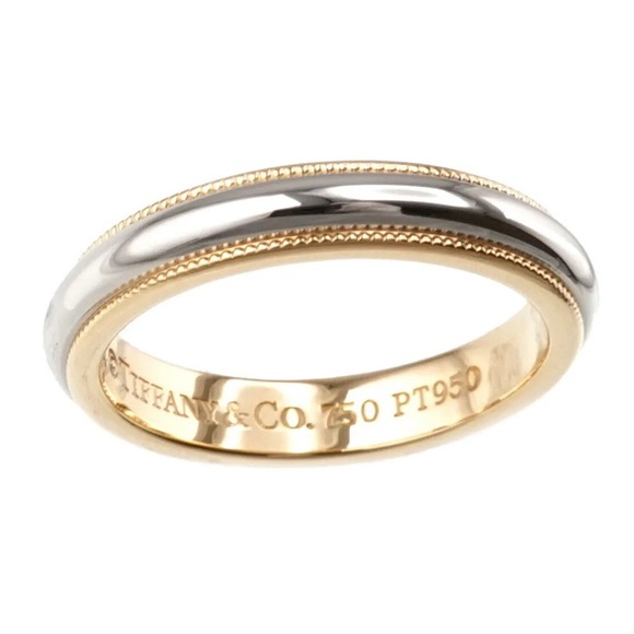 Authentic Tiffany & Co. Together Milgrain Wedding Band Ring Platinum/18k Gold - Picture 5 of 9